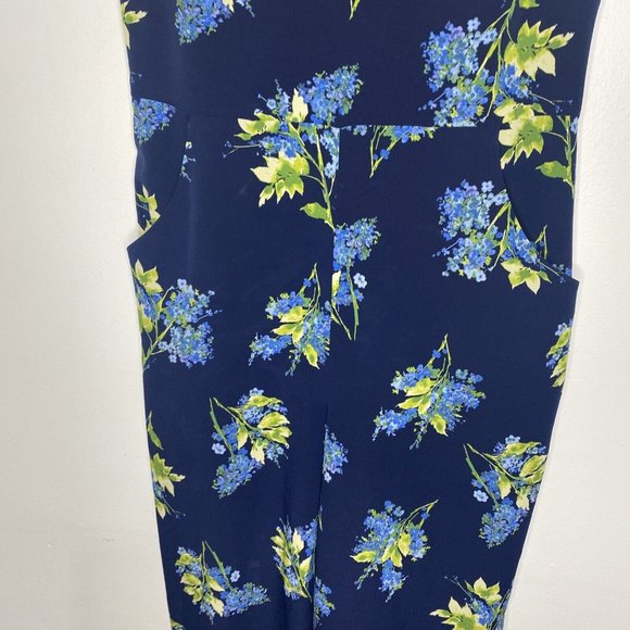 Karl Lagerfeld Paris Womens Blue Floral Jumper Sz 8 Pants Romper One Peice - Picture 3 of 9
